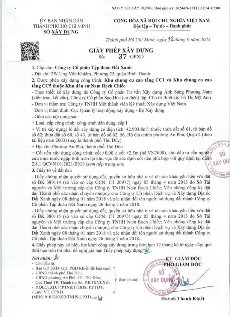 Giấy Phép Xây Dựng Dự án The Privé